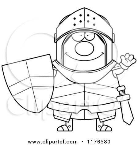 Cartoon of a Black And White Waving Armoured Knight - Royalty Free Vector Clipart by Cory Thoman
