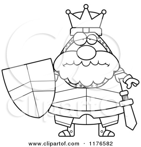 Cartoon of a Black And White Depressed King Knight - Royalty Free Vector Clipart by Cory Thoman