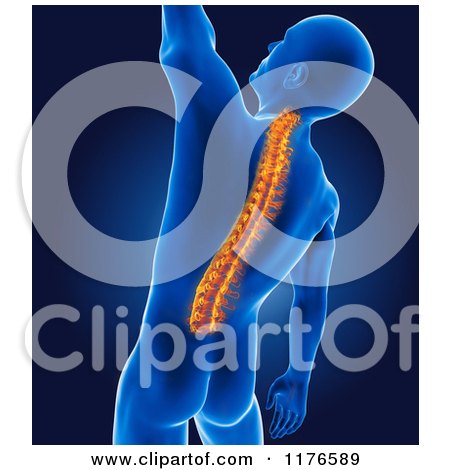 Clipart of a 3d Xray Reaching Man with a Glowing Spine - Royalty Free CGI Illustration by KJ Pargeter