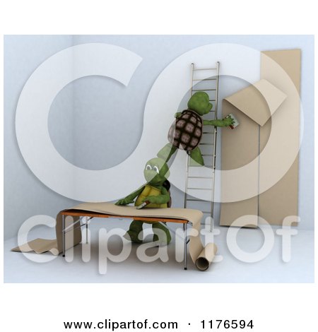 Clipart of 3d Tortoises Decorating an Interior - Royalty Free CGI Illustration by KJ Pargeter