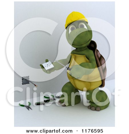 Clipart of a 3d Tortoise Electrician Worker Working on a Socket 3 - Royalty Free CGI Illustration by KJ Pargeter