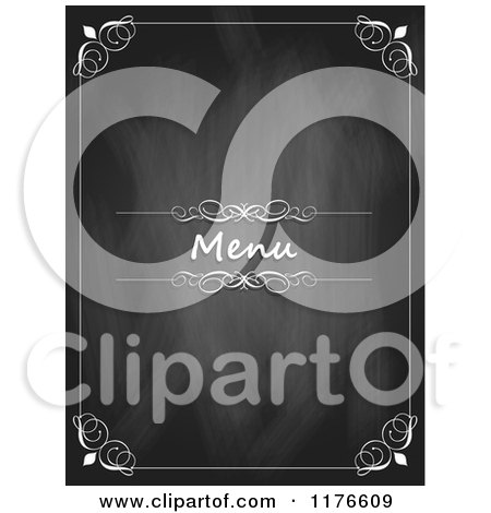 Clipart of a Black Slate Chalkboard Menu Design with a White Border - Royalty Free Vector Illustration by KJ Pargeter