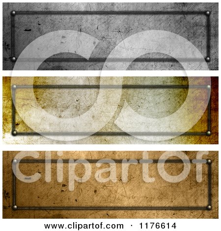 Clipart of 3d Grungy Metal Website Banner Plates - Royalty Free CGI Illustration by KJ Pargeter