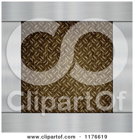 Clipart of a 3d Grungy Diamond Plate Background with Shiny Borders - Royalty Free CGI Illustration by KJ Pargeter