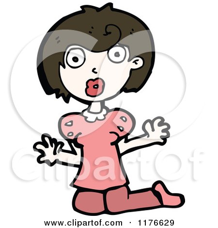 Cartoon of a Young Girl Kneeling in Surprise - Royalty Free Vector Illustration by lineartestpilot