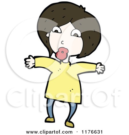 Cartoon of a Young Girl in a Yellow Sweater - Royalty Free Vector Illustration by lineartestpilot