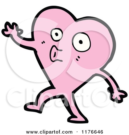 Cartoon of a Whistling Pink Heart with Arms and Legs - Royalty Free Vector Illustration by lineartestpilot