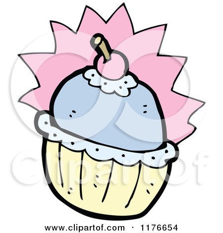 Cartoon of a Blue Cupcake with a Cherry on Top - Royalty Free Vector Illustration by lineartestpilot