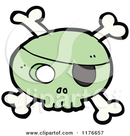 Cartoon of a Green Skull and Crossbones with Eye Patch - Royalty Free Vector Illustration by lineartestpilot