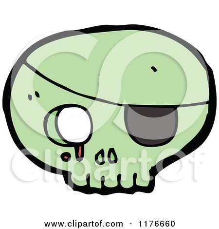 Cartoon of a Green Skull with an Eye Patch - Royalty Free Vector Illustration by lineartestpilot
