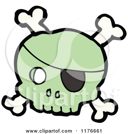 Cartoon of a Green Skull and Crossbones - Royalty Free Vector Illustration by lineartestpilot