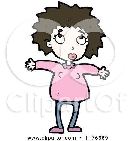 Cartoon of a Young Girl in a Pink Sweater - Royalty Free Vector Illustration by lineartestpilot