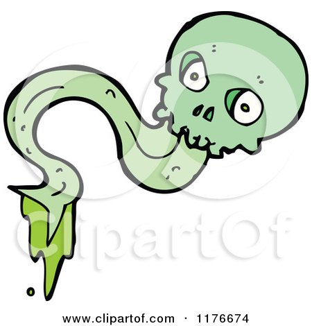 Cartoon of a Green Skull with a Long Green Tongue - Royalty Free Vector Illustration by lineartestpilot
