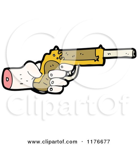 Cartoon of a Severed Hand Holding a Pistol - Royalty Free Vector Illustration by lineartestpilot
