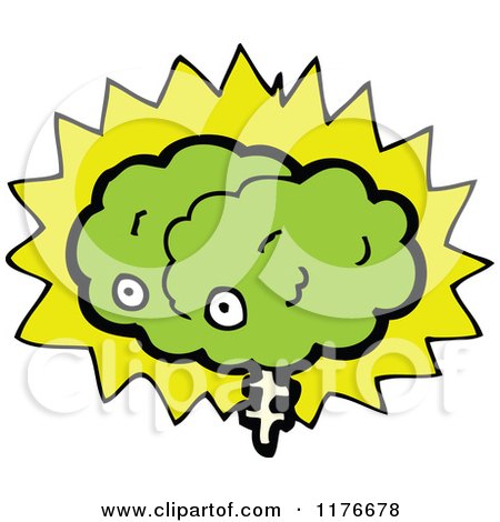 Clipart of a Green Brain With Eyes And A Burst by lineartestpilot