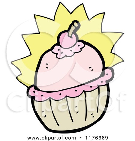 Cartoon of a Pink Cupcake with a Cherry on Top - Royalty Free Vector Illustration by lineartestpilot