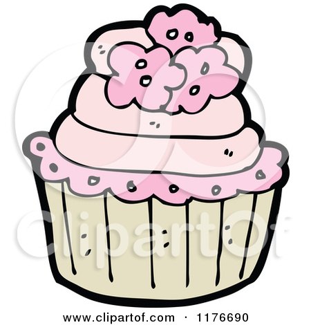 Cartoon of a Pink Cupcake Decorated with Flowers - Royalty Free Vector Illustration by lineartestpilot