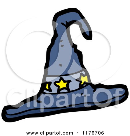 Cartoon of a Witches Hat with Stars - Royalty Free Vector Illustration by lineartestpilot