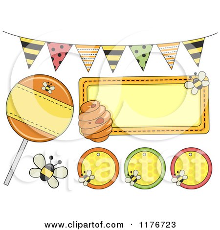 Cartoon of Honey Bee Banners and Party Design Elements - Royalty Free Vector Clipart by BNP Design Studio