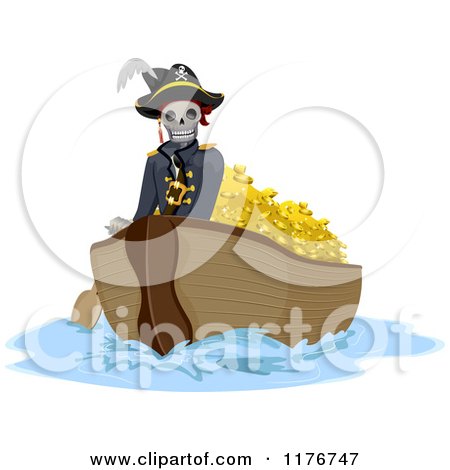 Cartoon of a Pirate Skeleton Transporting Gold in a Boat - Royalty Free Vector Clipart by BNP Design Studio