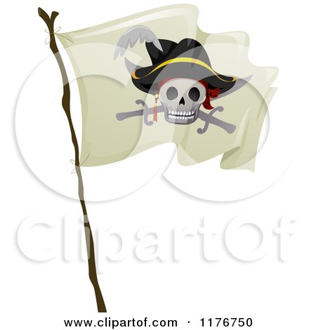 Cartoon of a Waving Pirate Skull Flag - Royalty Free Vector Clipart by BNP Design Studio