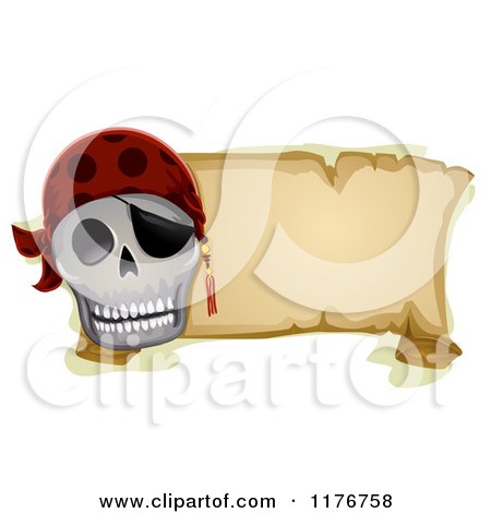 Cartoon of a Pirate Skull and Parchment Banner - Royalty Free Vector Clipart by BNP Design Studio