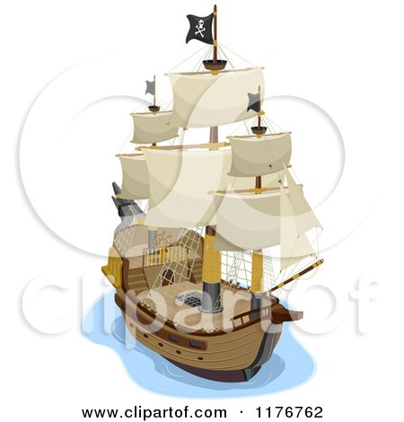 Cartoon of a View on a Pirate Ship - Royalty Free Vector Clipart by BNP Design Studio