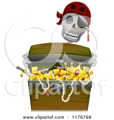Cartoon of a Pirate Skeleton Holding a Treasure Chest - Royalty Free Vector Clipart by BNP Design Studio