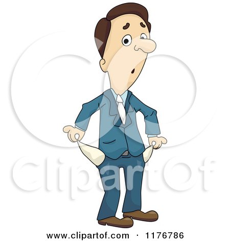 Cartoon of a Broke Business Man Turning His Pockets Inside out - Royalty Free Vector Clipart by BNP Design Studio