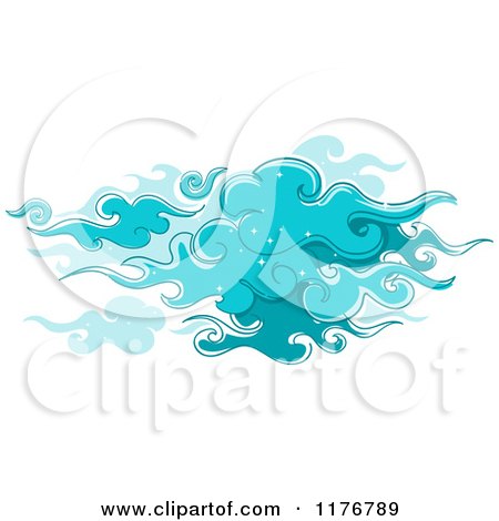 Cartoon of Swirly Blue Clouds with Star Sparkles - Royalty Free Vector Clipart by BNP Design Studio