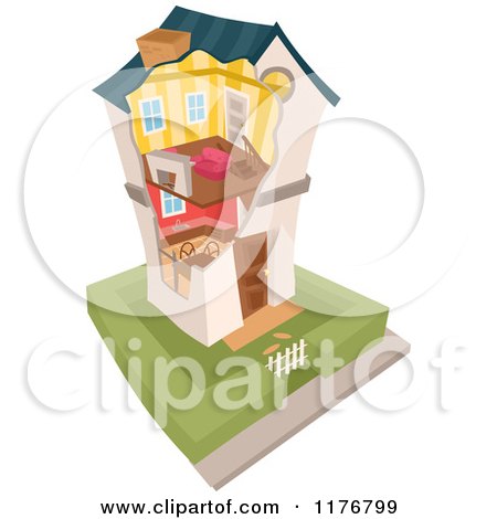 Cartoon of a Two Story Home with Exposed Interior - Royalty Free Vector Clipart by BNP Design Studio