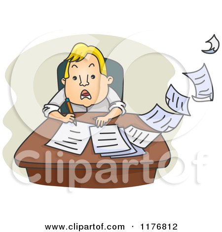 Cartoon of a Stressed Businessman Trying to Write Fast - Royalty Free Vector Clipart by BNP Design Studio