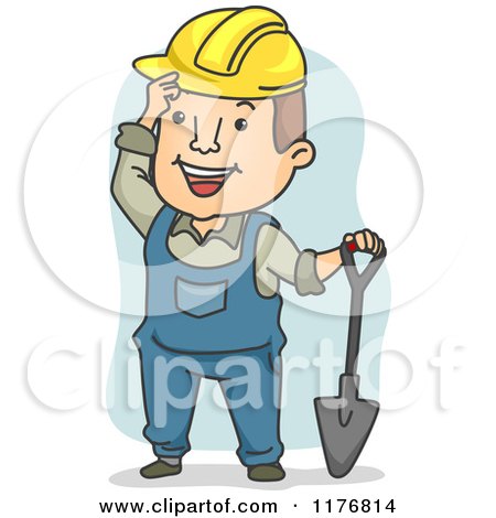 Cartoon of a Happy Construction Worker with a Shovel - Royalty Free Vector Clipart by BNP Design Studio