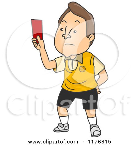 Cartoon of a Disappointed Football Referee Holding a Red Card - Royalty Free Vector Clipart by BNP Design Studio