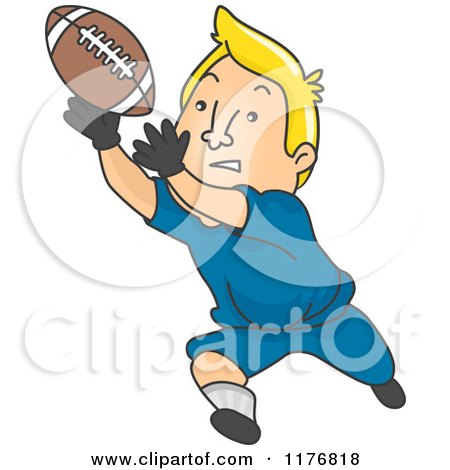 Cartoon of a Blond Male Football Player Catching a Ball - Royalty Free Vector Clipart by BNP Design Studio