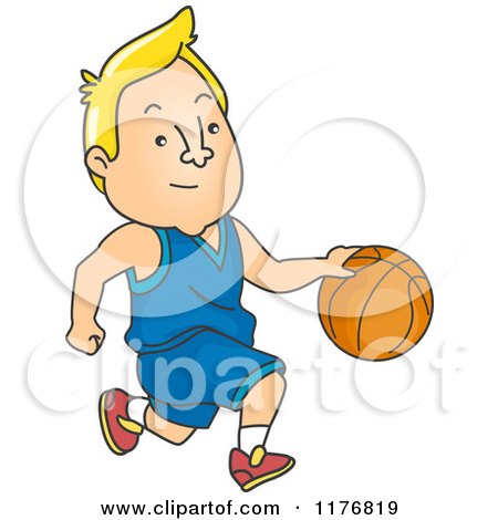Cartoon of a Man Dribbling a Basketball - Royalty Free Vector Clipart by BNP Design Studio