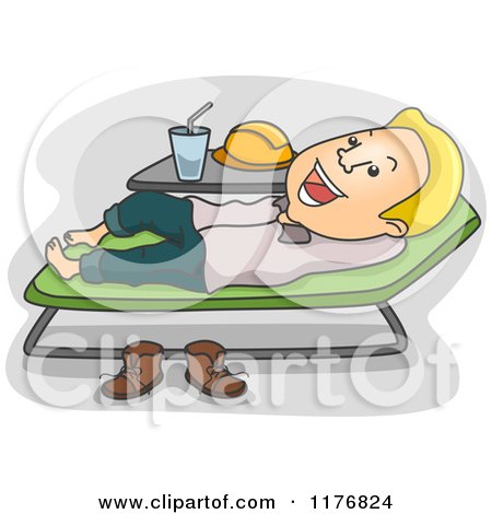 Cartoon of a Happy Engineer Man Relaxing on a Lounge Chair - Royalty Free Vector Clipart by BNP Design Studio