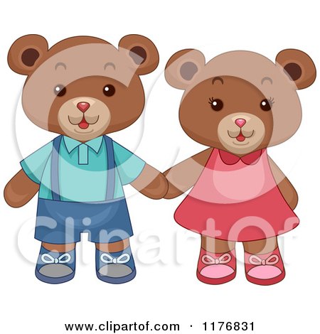 Cartoon of Happy Teddy Bears Standing and Holding Hands - Royalty Free Vector Clipart by BNP Design Studio