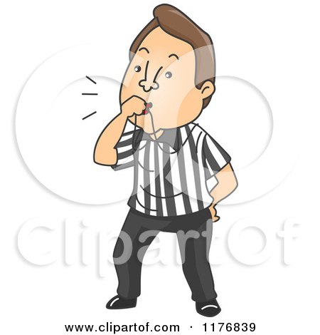 Cartoon of a Referee Blowing a Whistle - Royalty Free Vector Clipart by BNP Design Studio