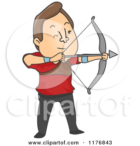 Cartoon of an Archer Man Aiming an Arrow - Royalty Free Vector Clipart by BNP Design Studio