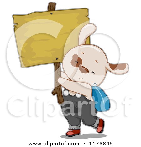 Cartoon of a Student Puppy Holding a Wooden Sign - Royalty Free Vector Clipart by BNP Design Studio