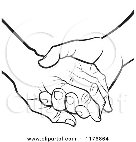 Clipart of a Black and White Young Hand Holding a Senior Hand - Royalty Free Vector Illustration by Lal Perera