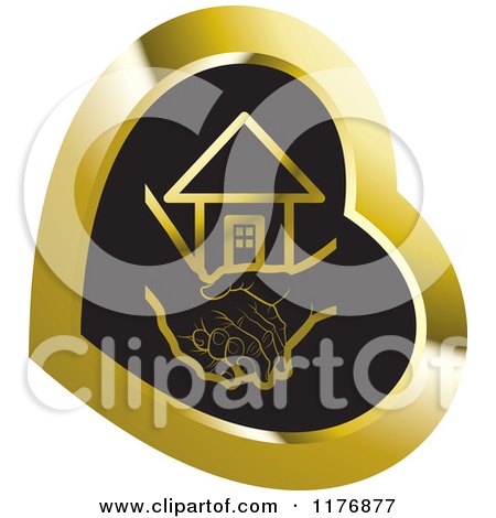 Clipart of a Young Hand Holding a Senior Hand over Black in a Gold Heart - Royalty Free Vector Illustration by Lal Perera