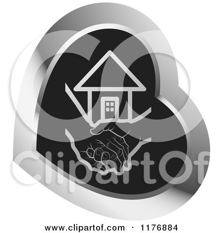 Clipart of a Young Hand Holding a Senior Hand over Black in a Silver Heart - Royalty Free Vector Illustration by Lal Perera