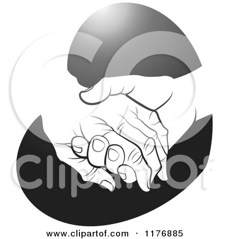 Clipart of a Young Hand Holding a Senior Hand on a Black Heart - Royalty Free Vector Illustration by Lal Perera