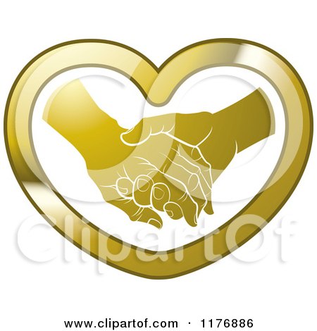 Clipart of a Gold Young Hand Holding a Senior Hand in a Heart - Royalty Free Vector Illustration by Lal Perera