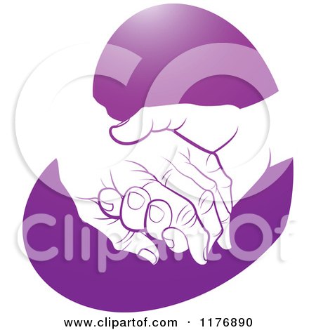 Clipart of a Young Hand Holding a Senior Hand on a Purple Heart - Royalty Free Vector Illustration by Lal Perera