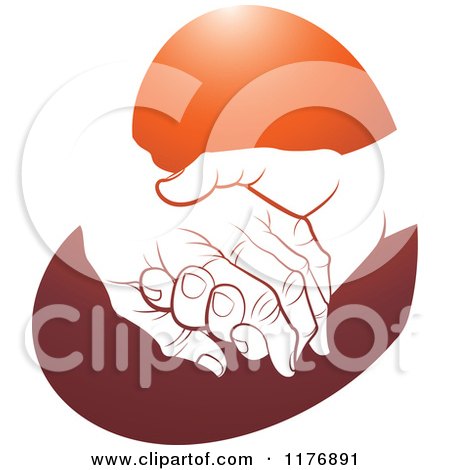 Clipart of a Young Hand Holding a Senior Hand on a Red Heart - Royalty Free Vector Illustration by Lal Perera