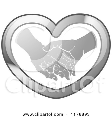 Clipart of a Silver Young Hand Holding a Senior Hand in a Heart - Royalty Free Vector Illustration by Lal Perera