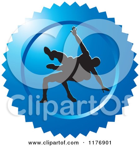 Clipart of a Blue Wrestling Logo with Silhouetted Wrestlers - Royalty Free Vector Illustration by Lal Perera